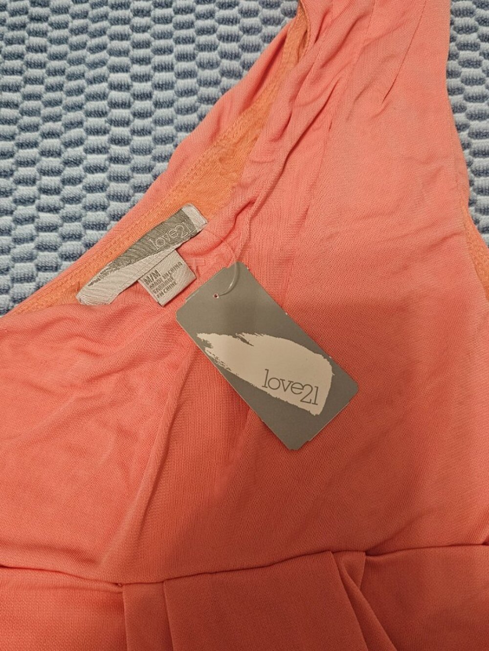 NEW Love21 Asymmetrical One Shoulder Sheer Dress Peach Mini Dress - Size Medium - Picture 4 of 6